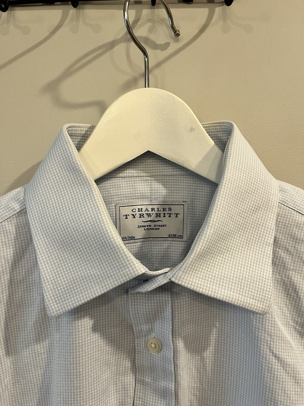 Charles Tyrwhitt Classic Fit Light Blue Check Cotton French Cuff Shirt 16.5/34A1